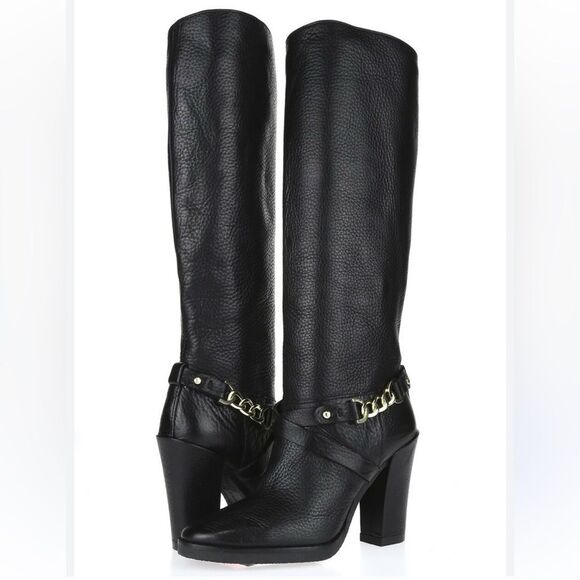 kate spade Shoes - Kate Spade Montreal Black Leather Chain Link Tall 4" Heeled Boots Size 10